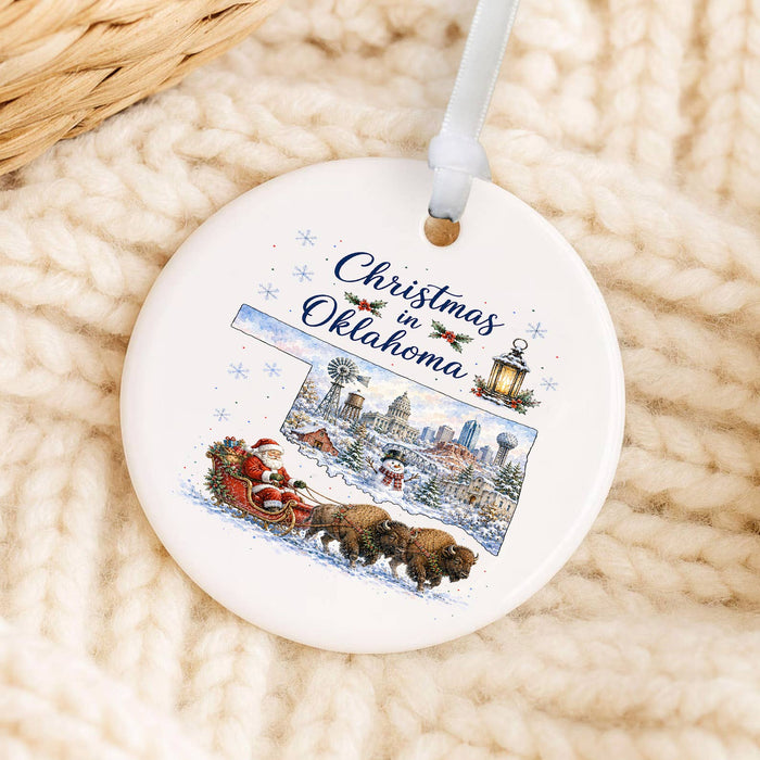 Christmas in Oklahoma State Map Ornament