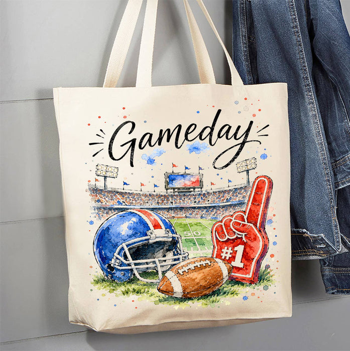 Gameday Football Royal Blue & Red Canvas Tote Bag