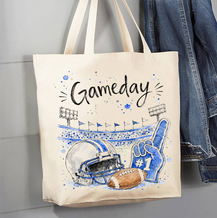 Gameday Football Silver & Royal Blue Canvas Tote Bag