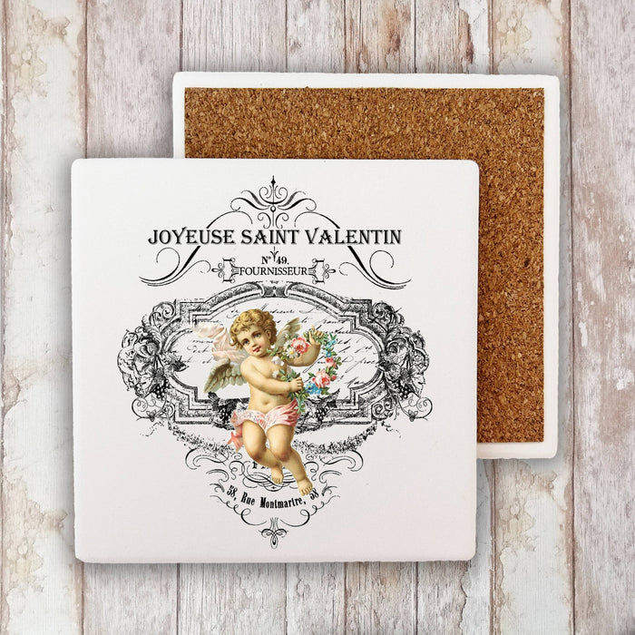French Vintage Valentine  Stone Coaster