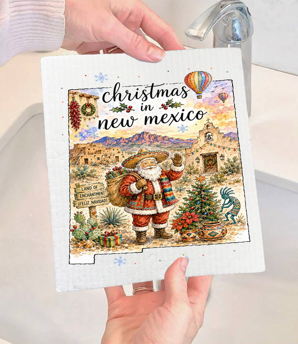 Christmas in New Mexico State Map Swedish Dishcloth