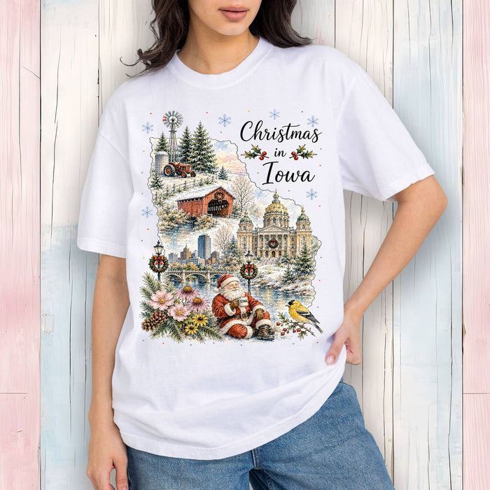 Christmas in Iowa State Map T-Shirt