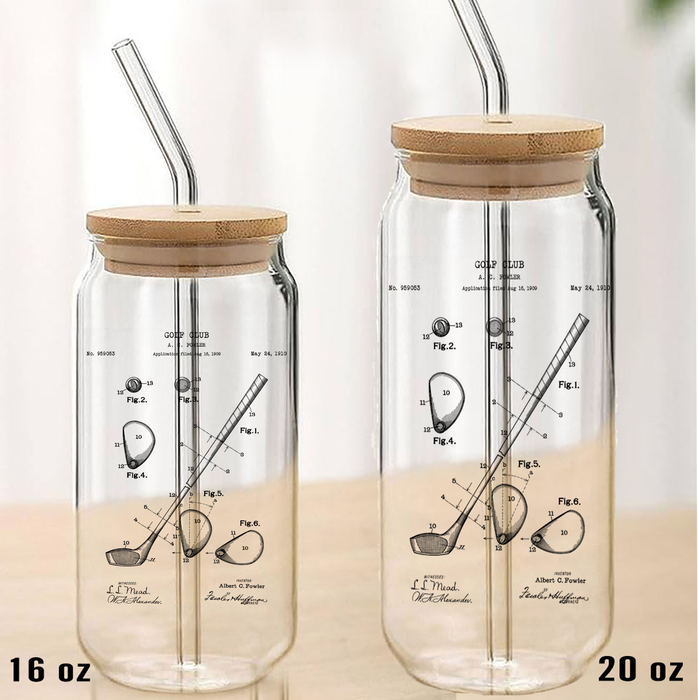 Vintage Golf Club Can Glass with Lid Straw
