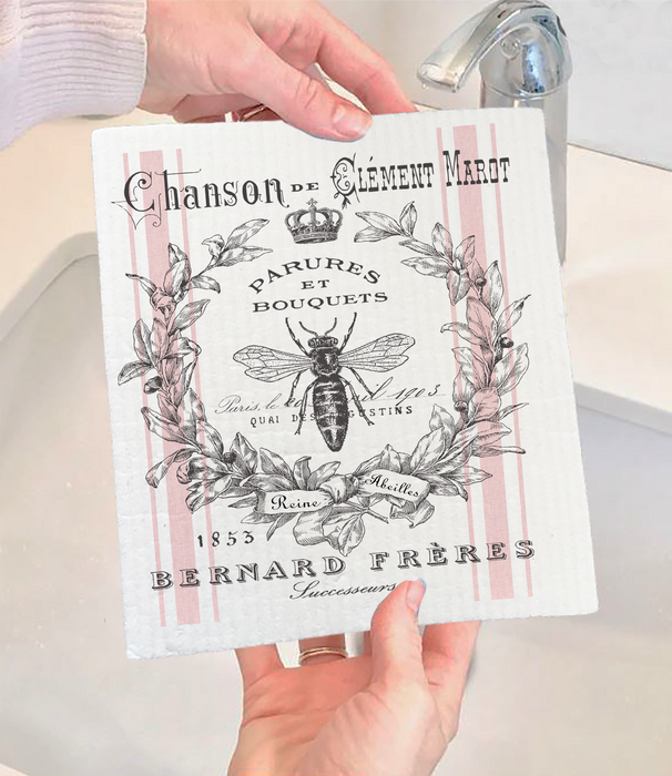 Vintage Shabby Chic French Bee Swedish Dishcloth