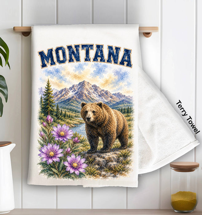 Montana State Bird and Animal Kitchen Terry Towel