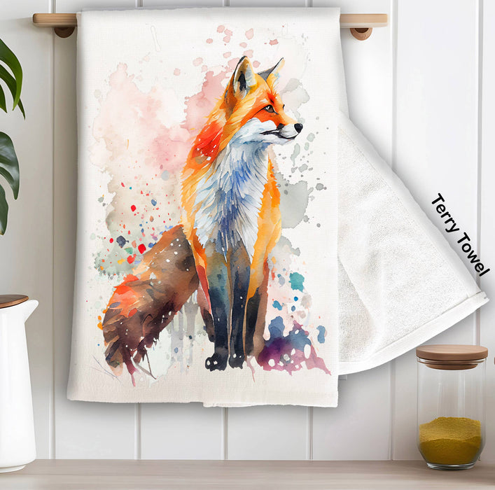 Fox Animal Watercolor Kitchen Terry Towel