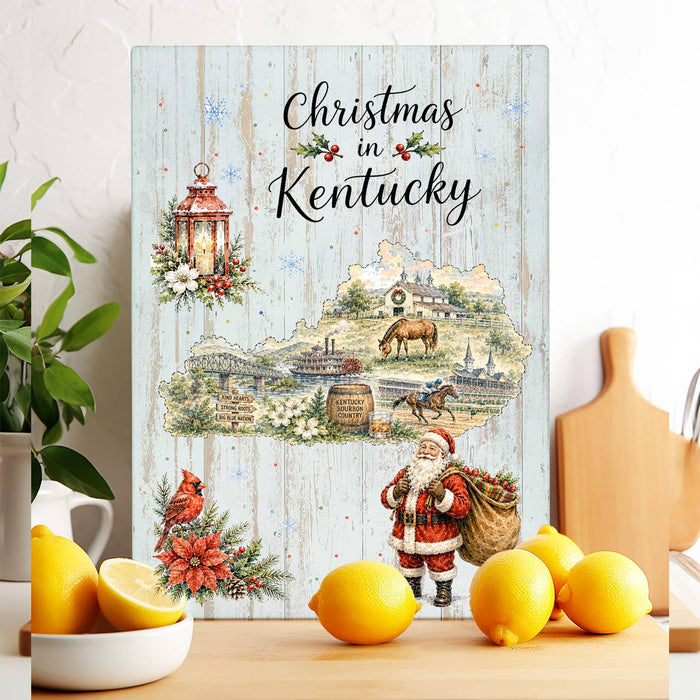 Christmas in Kentucky State Map Glass Cutting Board