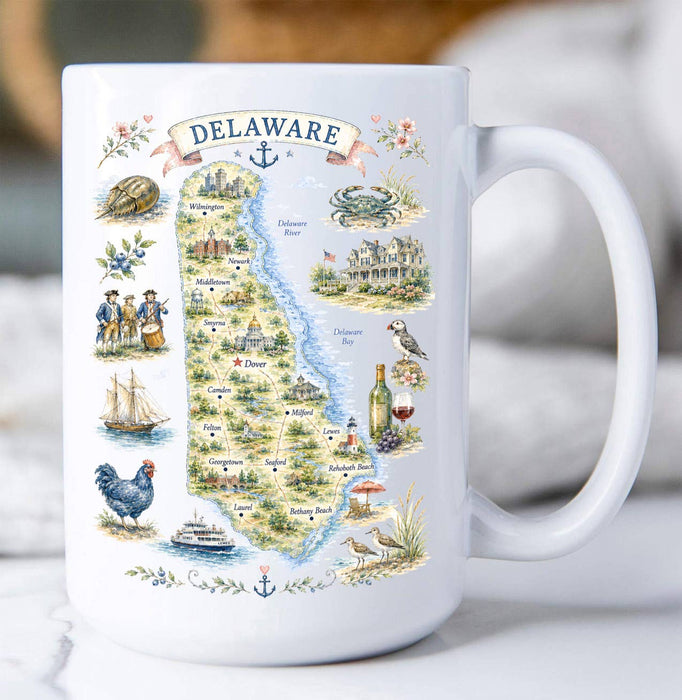Delaware State Map Landmark Coffee Mug