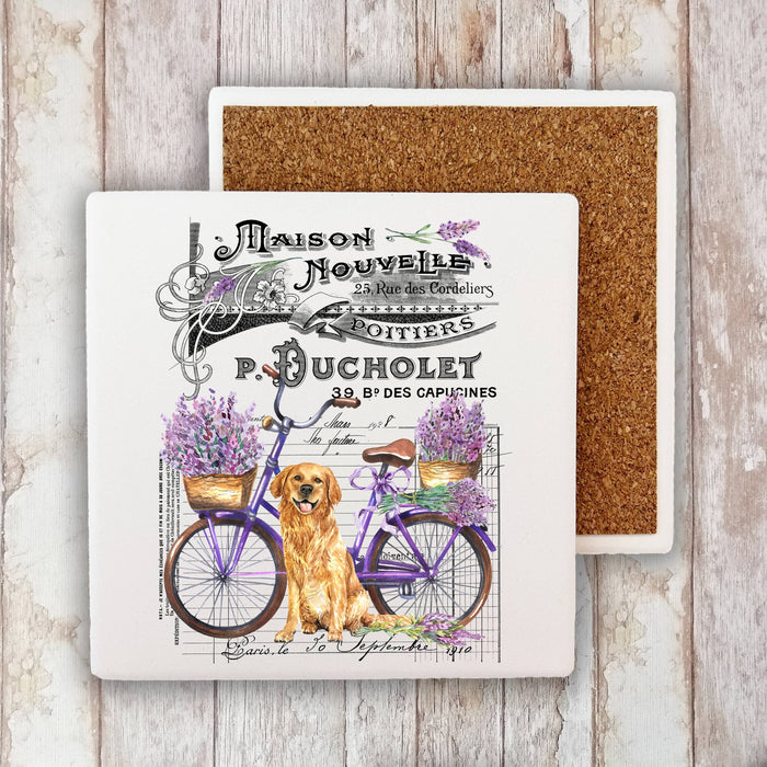 French Lavender Golden Retriever Dog Stone Coaster