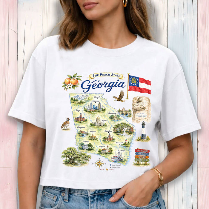 Georgia State Map Landmark Cropped T-Shirt