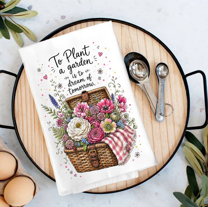 Plant a garden Flowers in basket Tea Towel