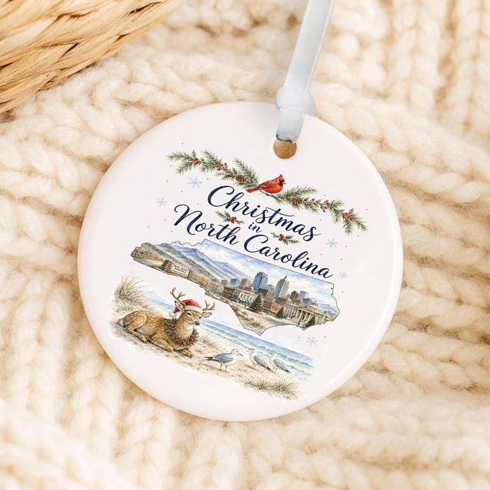 Christmas in North Carolina State Map Ornament