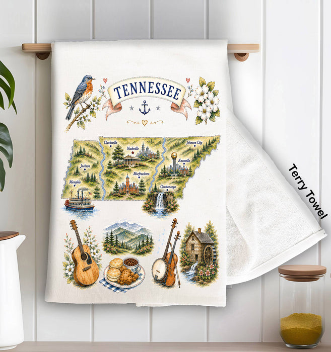 Tennessee State Map Landmark Kitchen Terry Towel