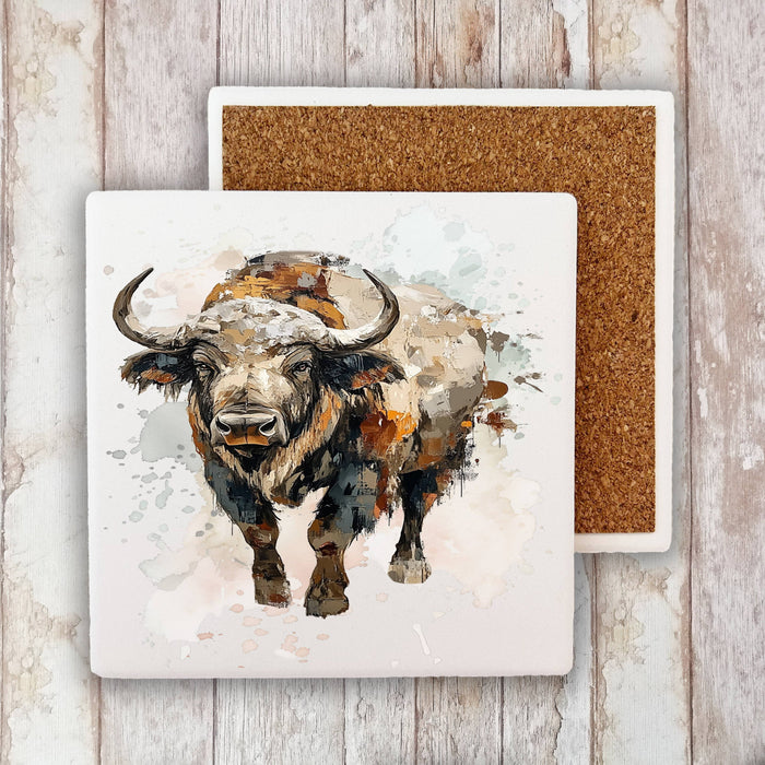 Buffalo Beige Tones Waterolor Stone Coaster