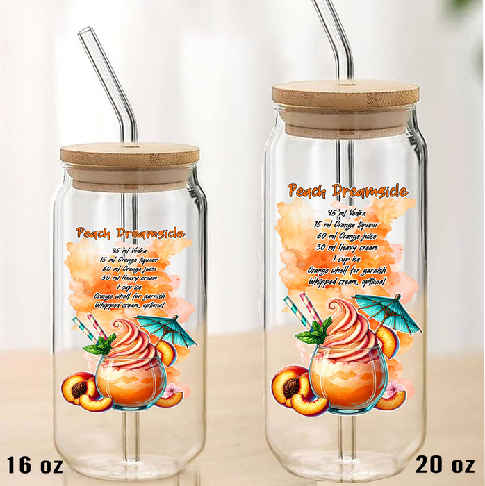 Summer Cocktail Peach Dreamsicle Can Glass with Lid Straw