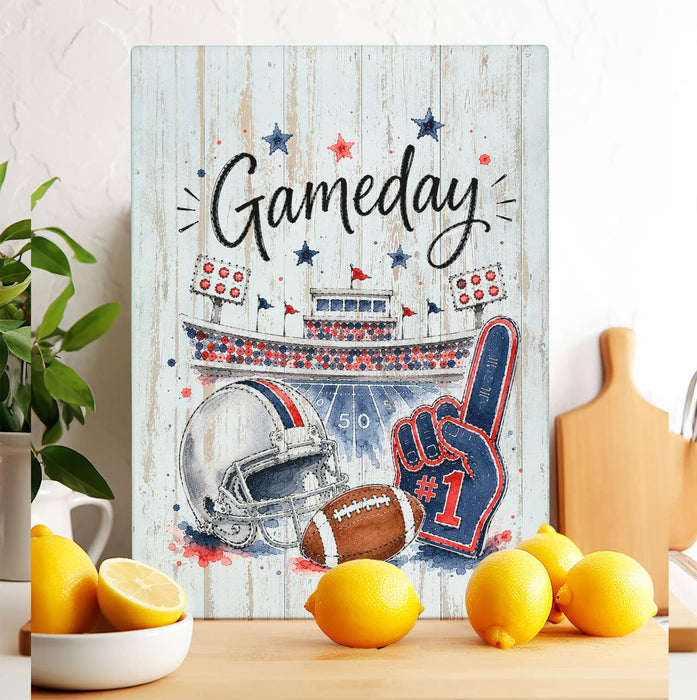 Gameday Football Navy Blue & Red Glass Cutting Board