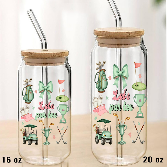 Golf Let's Par tee Can Glass with Lid Straw