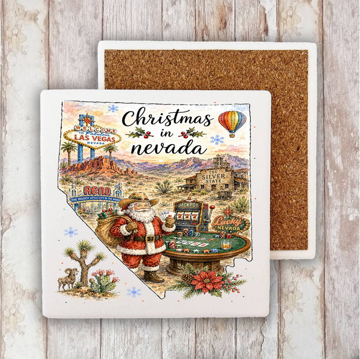 Christmas in Nevada State Map Stone Coaster