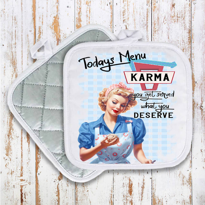 Retro Funny Karma Served Pot Holder