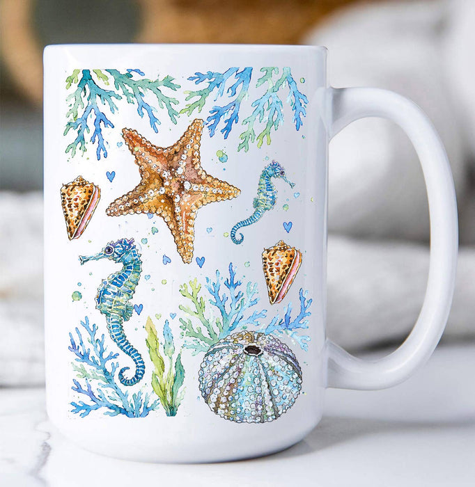 Coastal Blue Starfish Sea Horse Ocean Coffee Mug