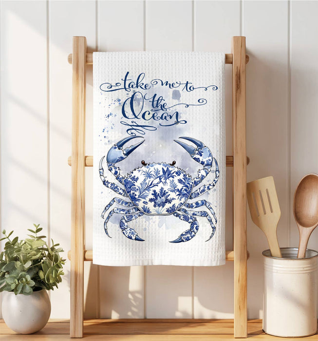 Chinoiserie Crab Take me to Ocean Waffle Weave Towel