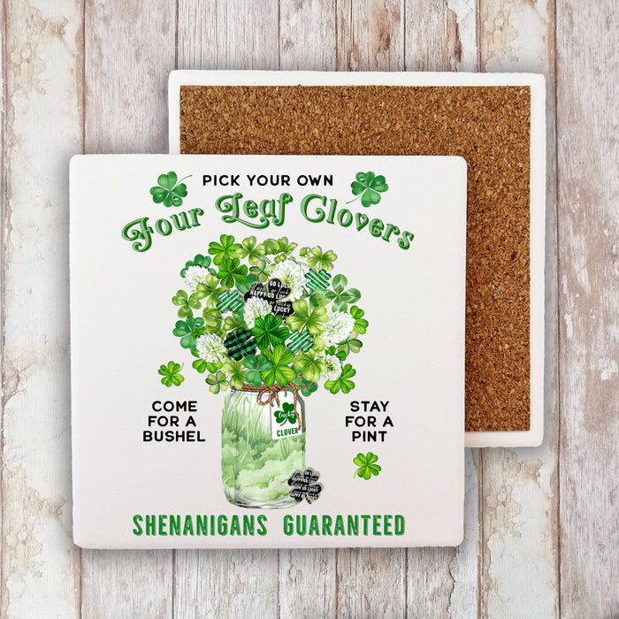 St Patrick's Four Leaf Clover Bouquet Stone Coaster