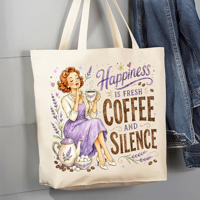 Housewives Happiness is Coffee and Silence Canvas Tote Bag