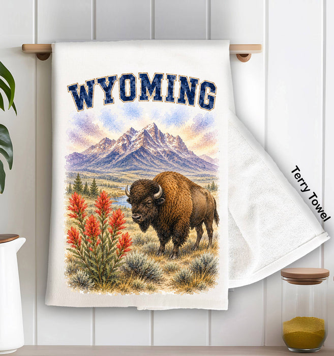 Wyoming State Bird and Animal Kitchen Terry Towel