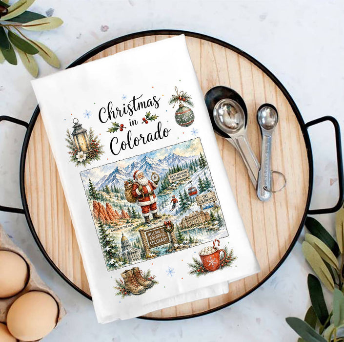 Christmas in Colorado State Map Tea Towel