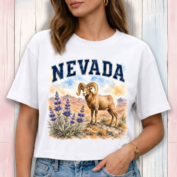 Nevada State Bird and Animal Cropped T-Shirt