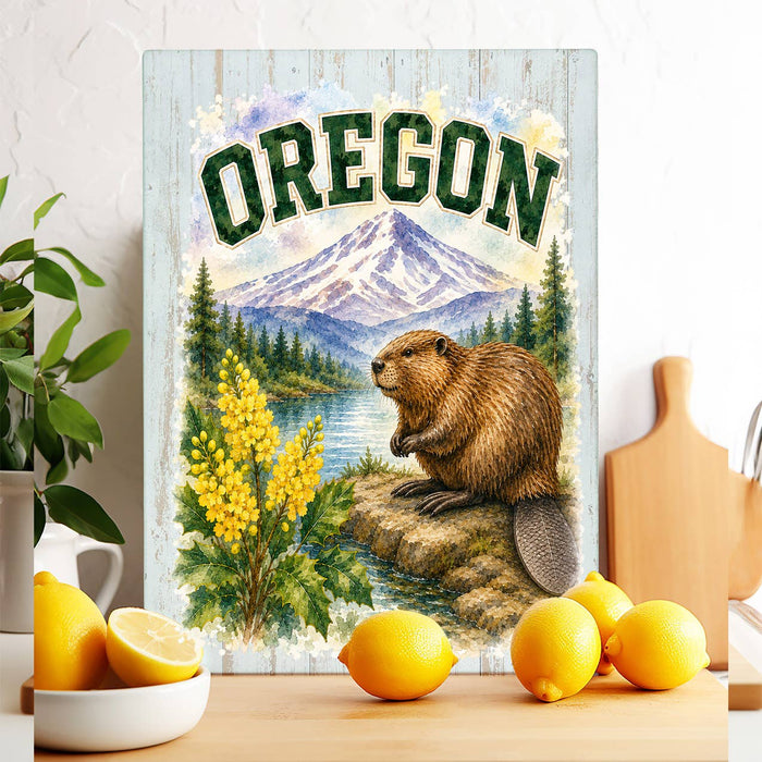 Oregon State Bird and Animal Glass Cutting Board