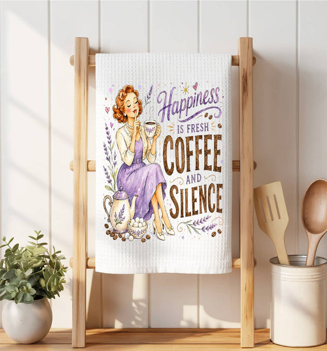 Housewives Happiness is Coffee & Silence Waffle Weave Towel