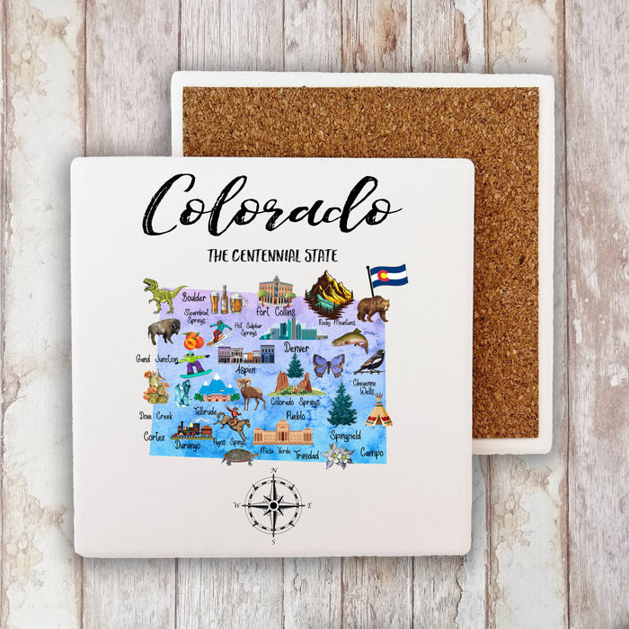 Colorado State Map Souvenir  Stone Coaster