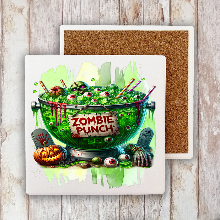 Halloween Zombie Punch Stone Coaster