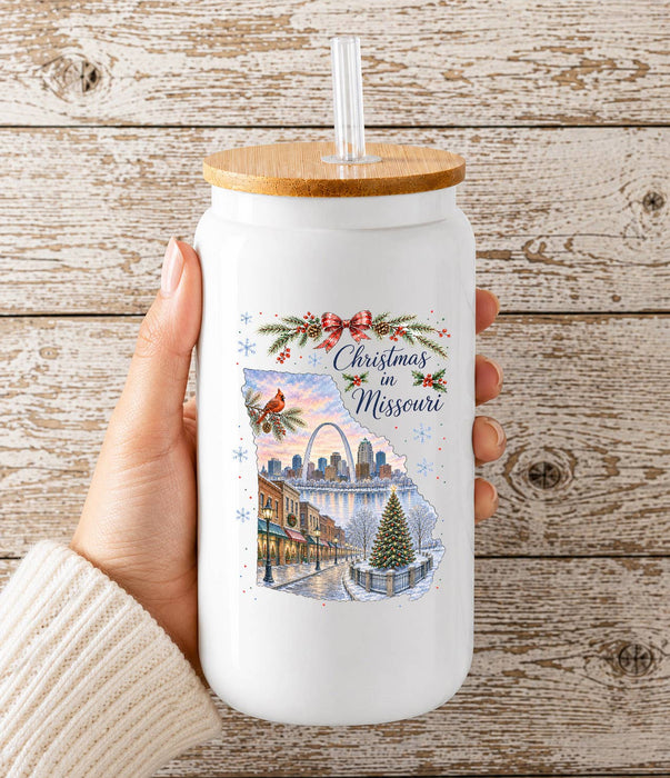 Christmas in Missouri State Map Glass Cup