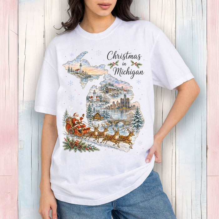Christmas in Michigan State Map T-Shirt