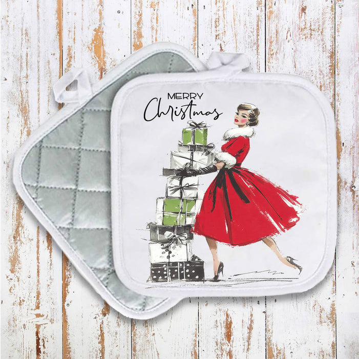 Retro Christmas 1950 Ladies Pot Holder