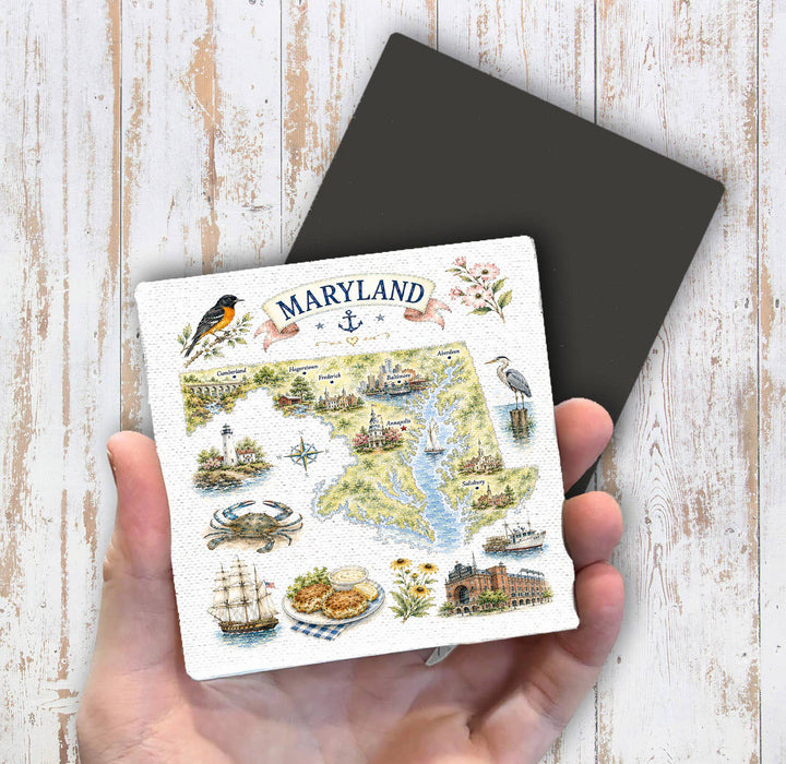 Maryland State Map Landmark Magnet Fridge