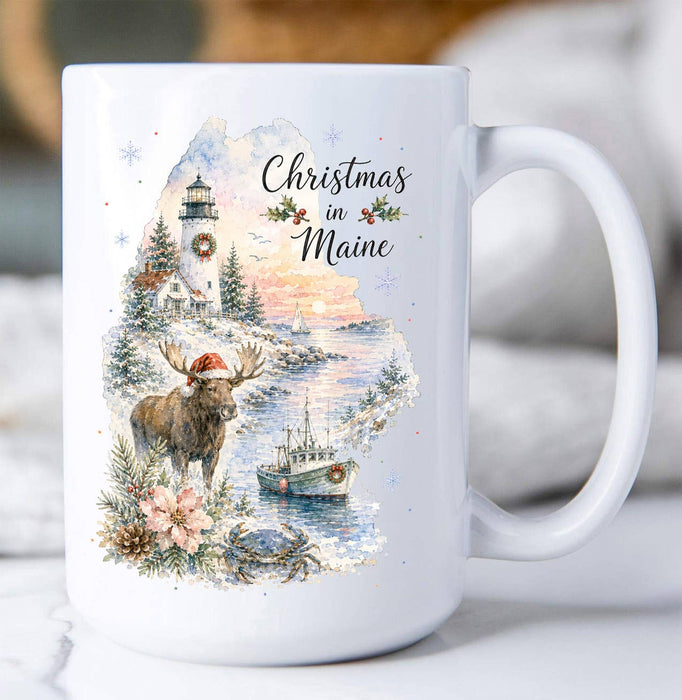 Christmas in Maine State Map Coffee Mug