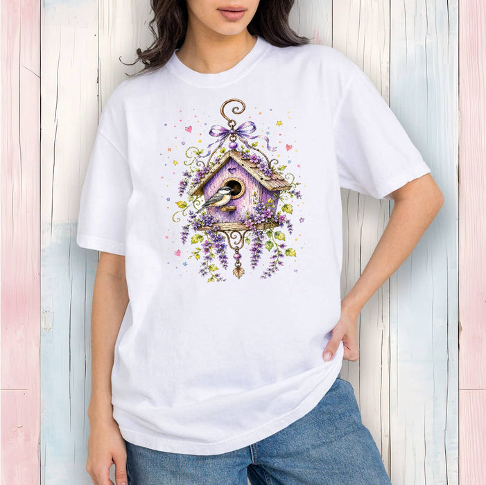 Lavender Whimsical Birdhouse T-Shirt