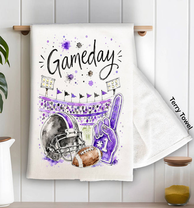 Gameday Football Black & Purple Kitchen Terry Towel