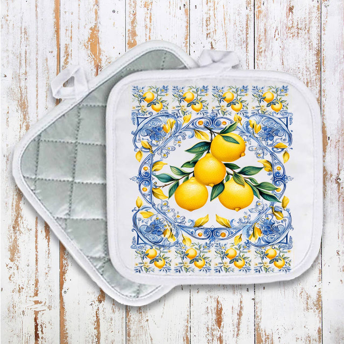 Mediterranean Blue Tiles Lemons Pot Holder
