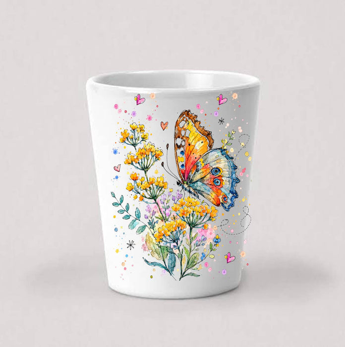 Spring Butterflies Wildflowers Shot Glass