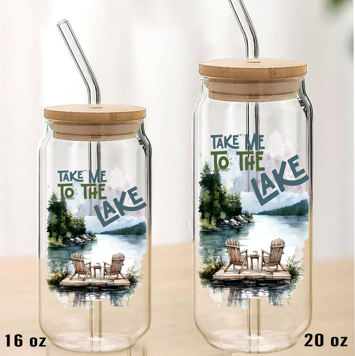 Take me to the Lake Can Glass with Lid Straw