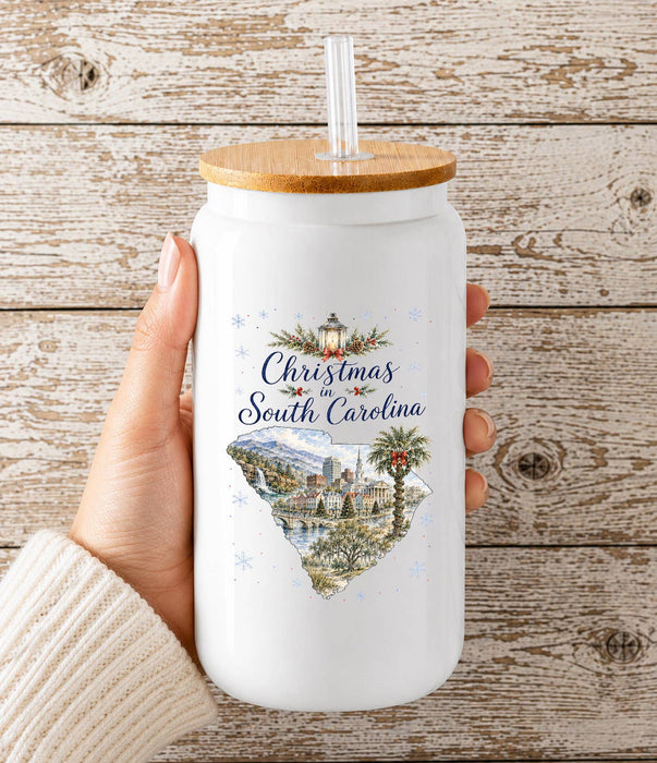 Christmas in South Carolina State Map Glass Cup
