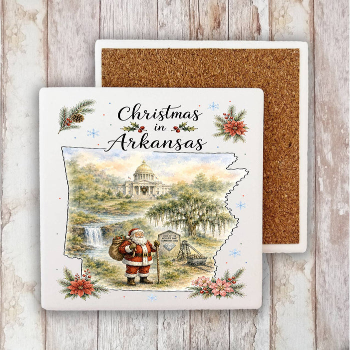 Christmas in Arkansas State Map Stone Coaster