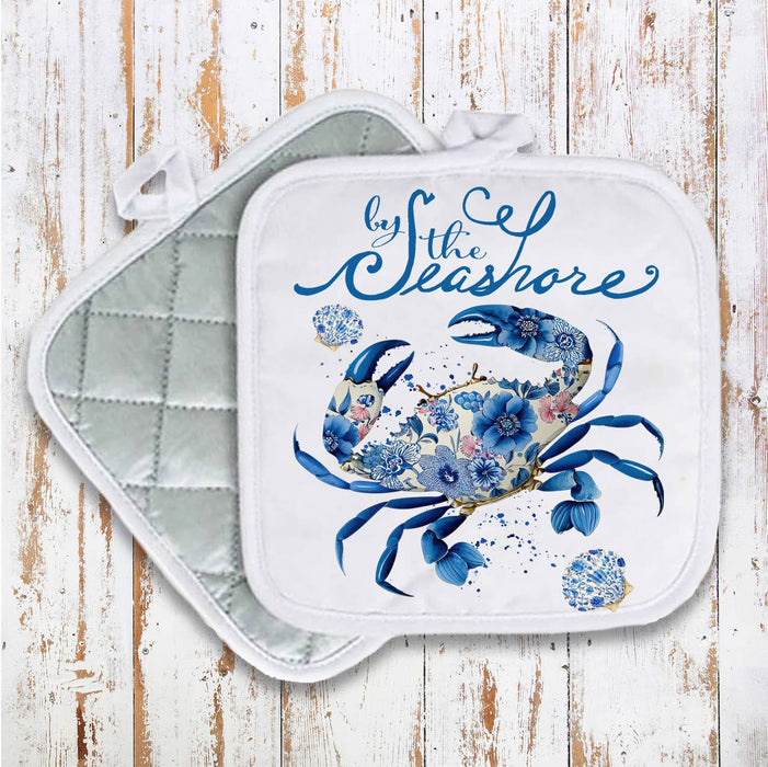 Floral Blue Crab by the Seashore Pot Holder