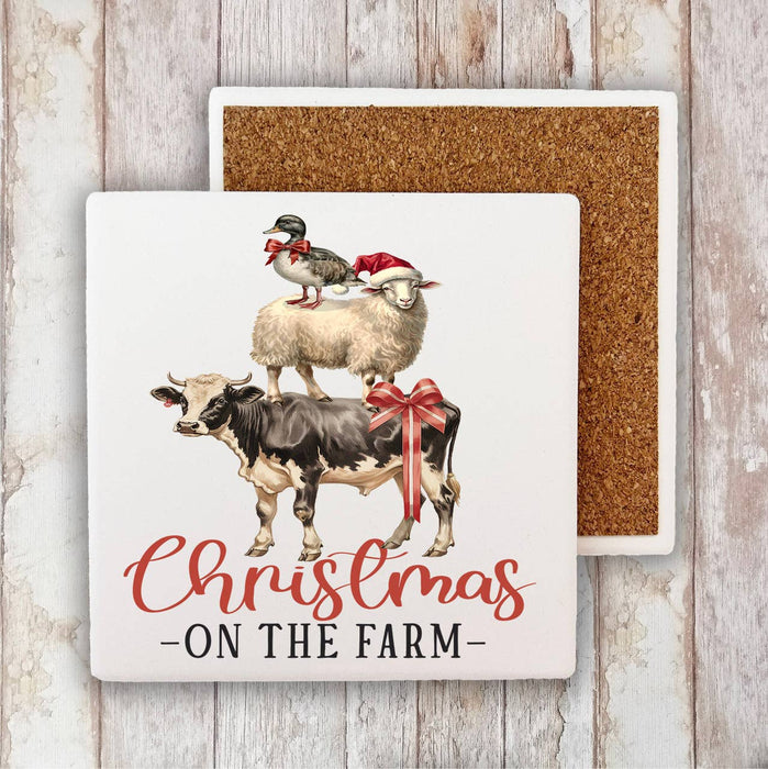 Christmas on the Farm Animals Stone Coaster