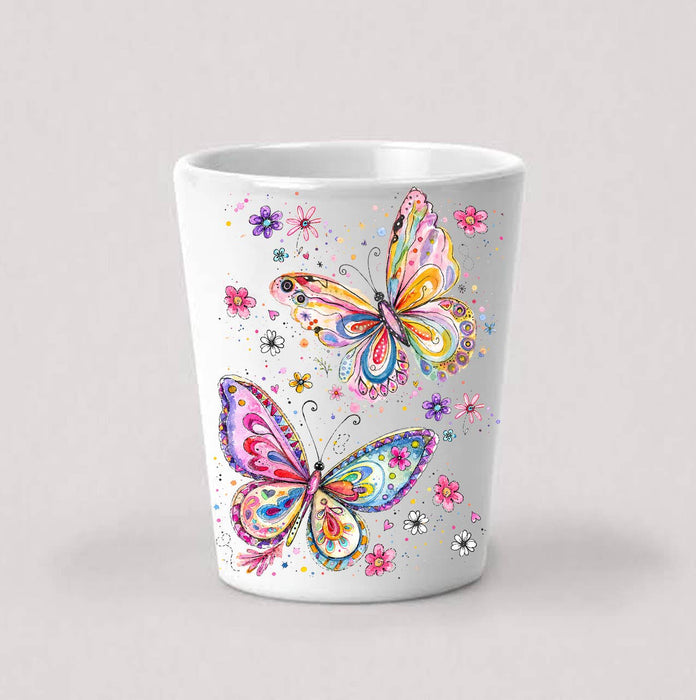 Whimsical Colorful Butterflies Shot Glass