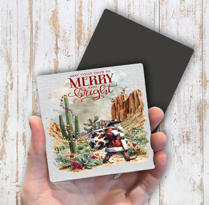 Christmas Cowboy Santa Cactus Desert Magnet Fridge